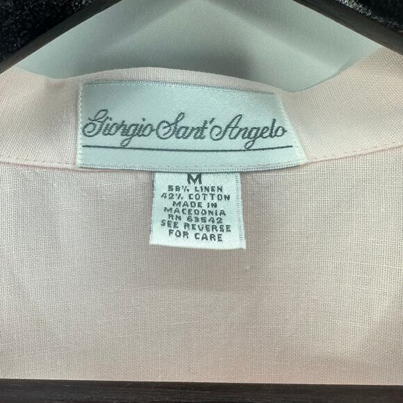 VTG Giorgio Sant Angelo Button Up Shirt Medium Linen Blend Powder Pink Soft Girl - Picture 4 of 5
